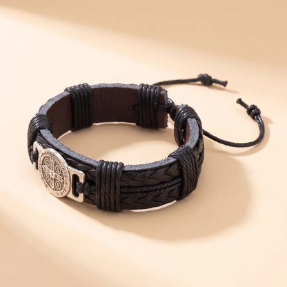 NICOMO 聖ベネディクトのメダイ レザーブレスレット