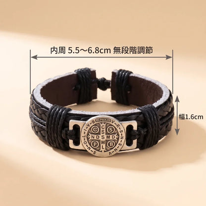 NICOMO 聖ベネディクトのメダイ レザーブレスレット