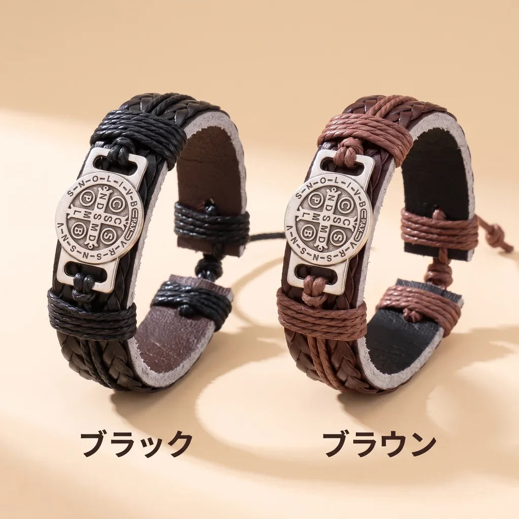 NICOMO 聖ベネディクトのメダイ レザーブレスレット