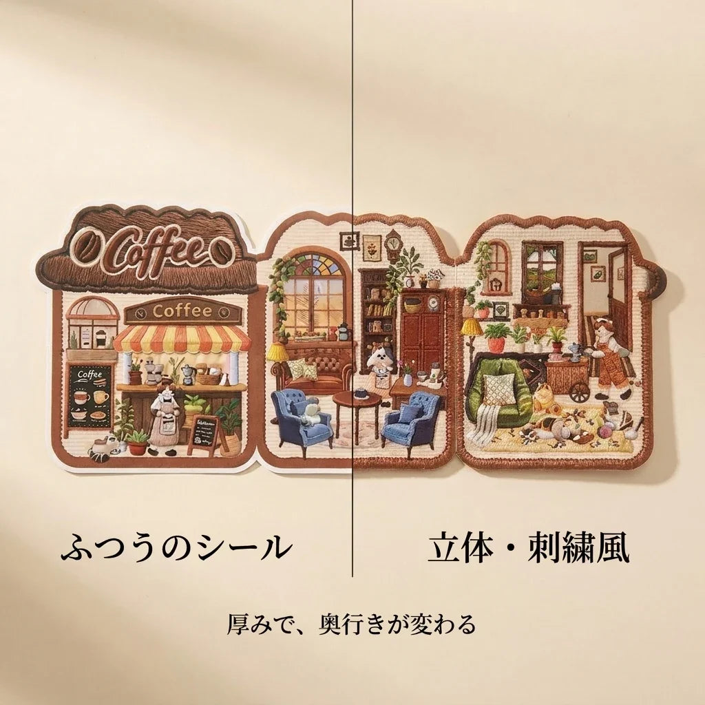 NICOMO 刺繍風 立体シール ちいさなお店