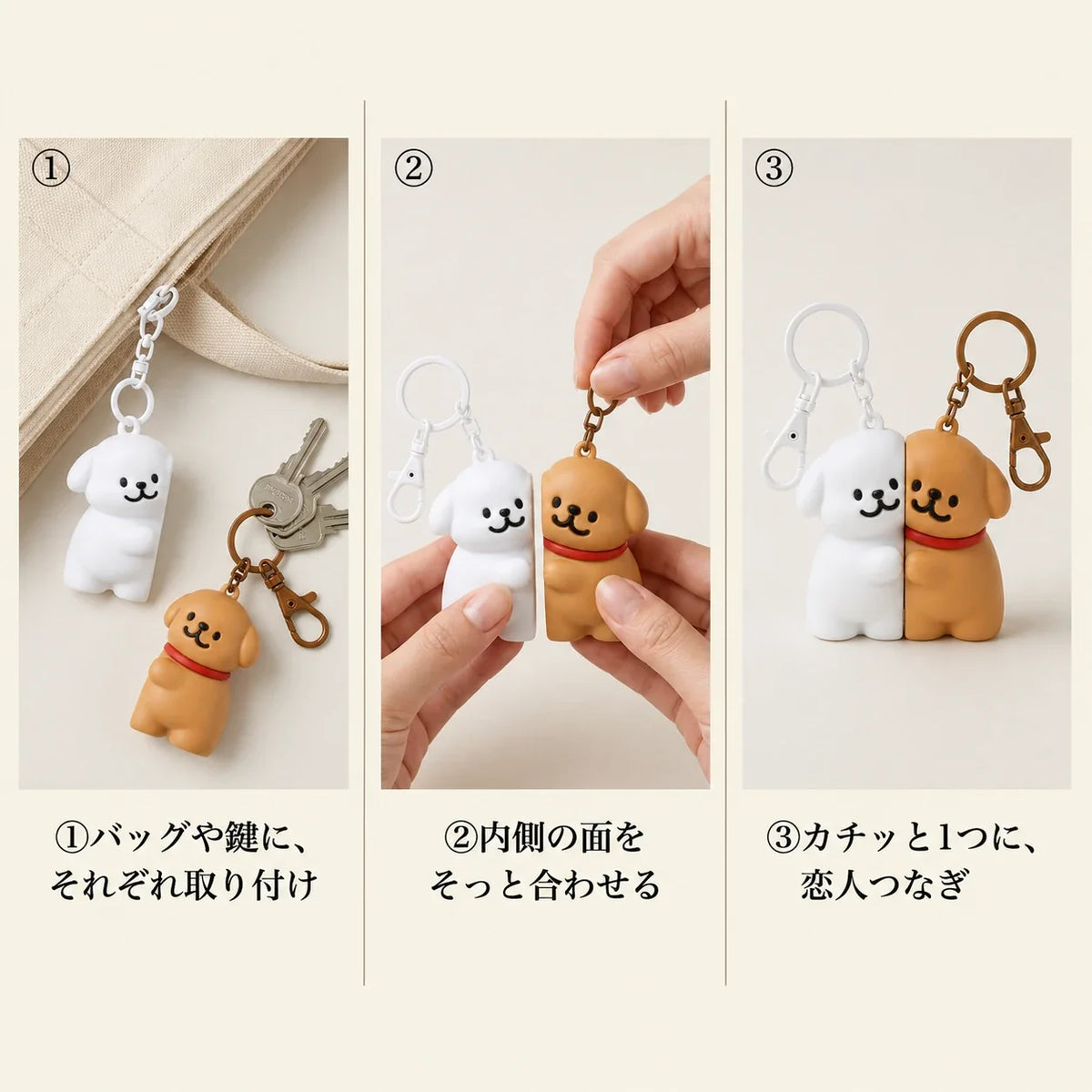 NICOMO くっつくペア犬キーホルダー