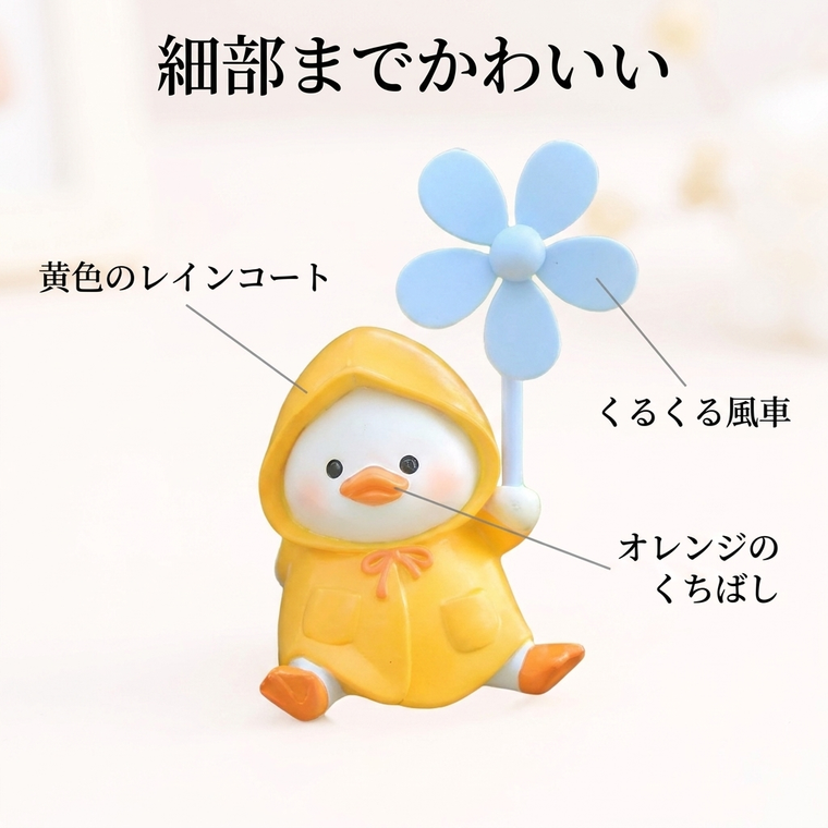 雨がっぱあひるの塗装ディテールのマクロ接写